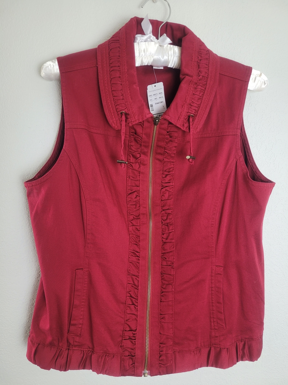 Christopher & Banks Ruffle-Trim Zip Front Vest - Red